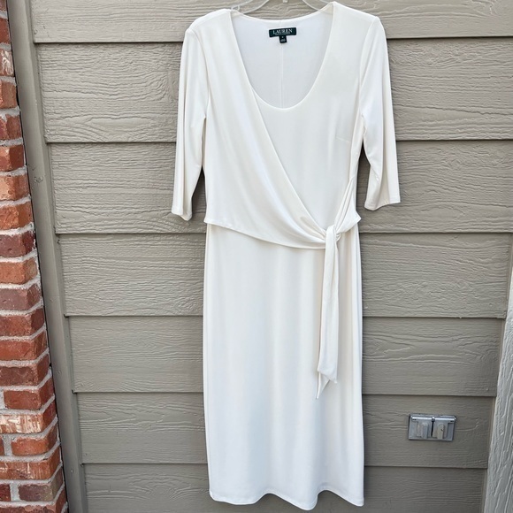 Lauren Ralph Lauren Dresses & Skirts - Lauren‎ Ralph Tie Front Stretch Jersey Long Wrap Formal Dress Cream Scoop Small